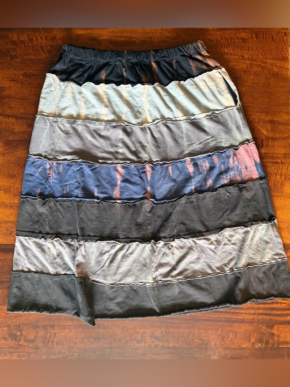 Handmade Upcycled Tiered Bleach Tie-Dye
Cotton Maxi Skirt Women's Size X Large